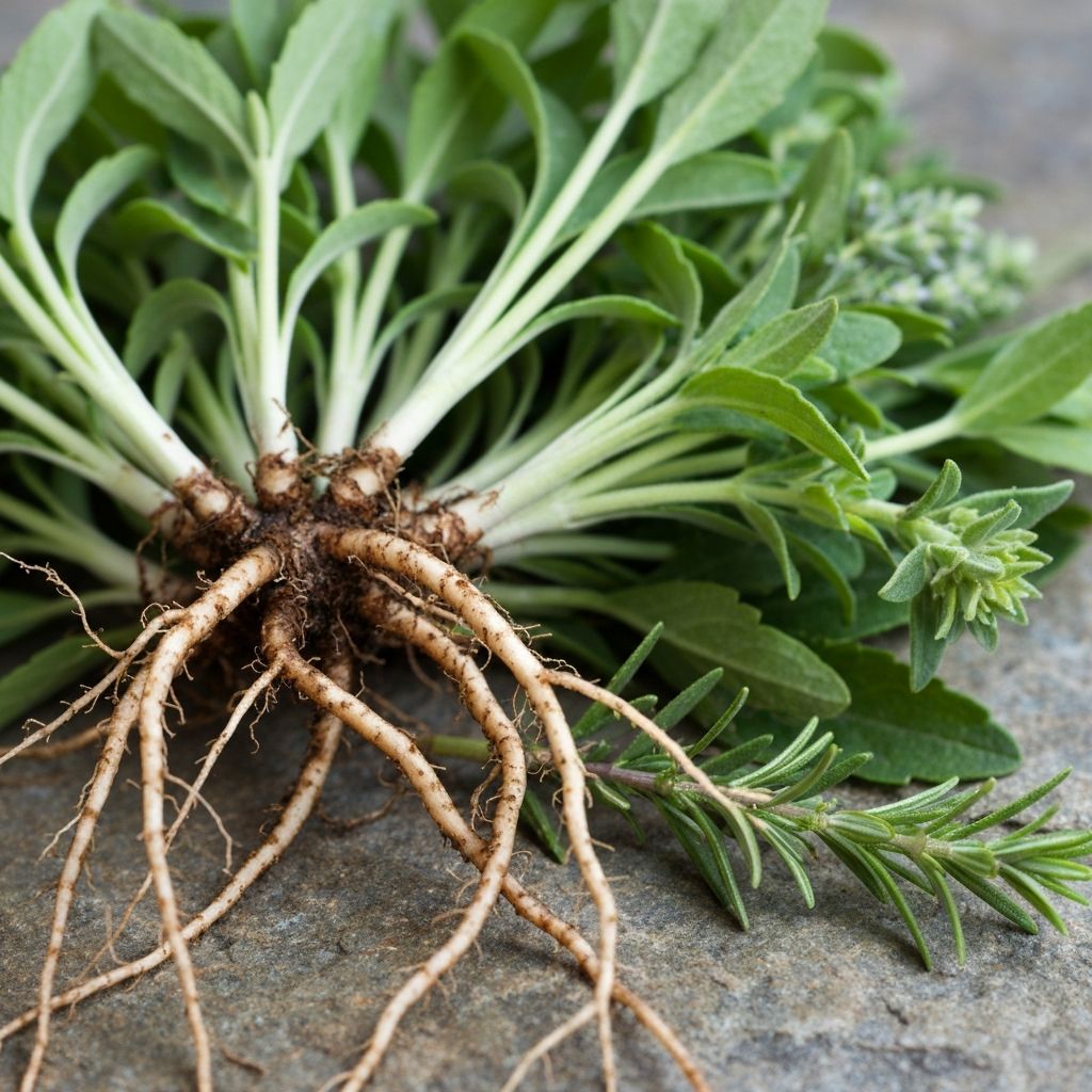 Alpine Pflanzenwurzeln und Kräuter